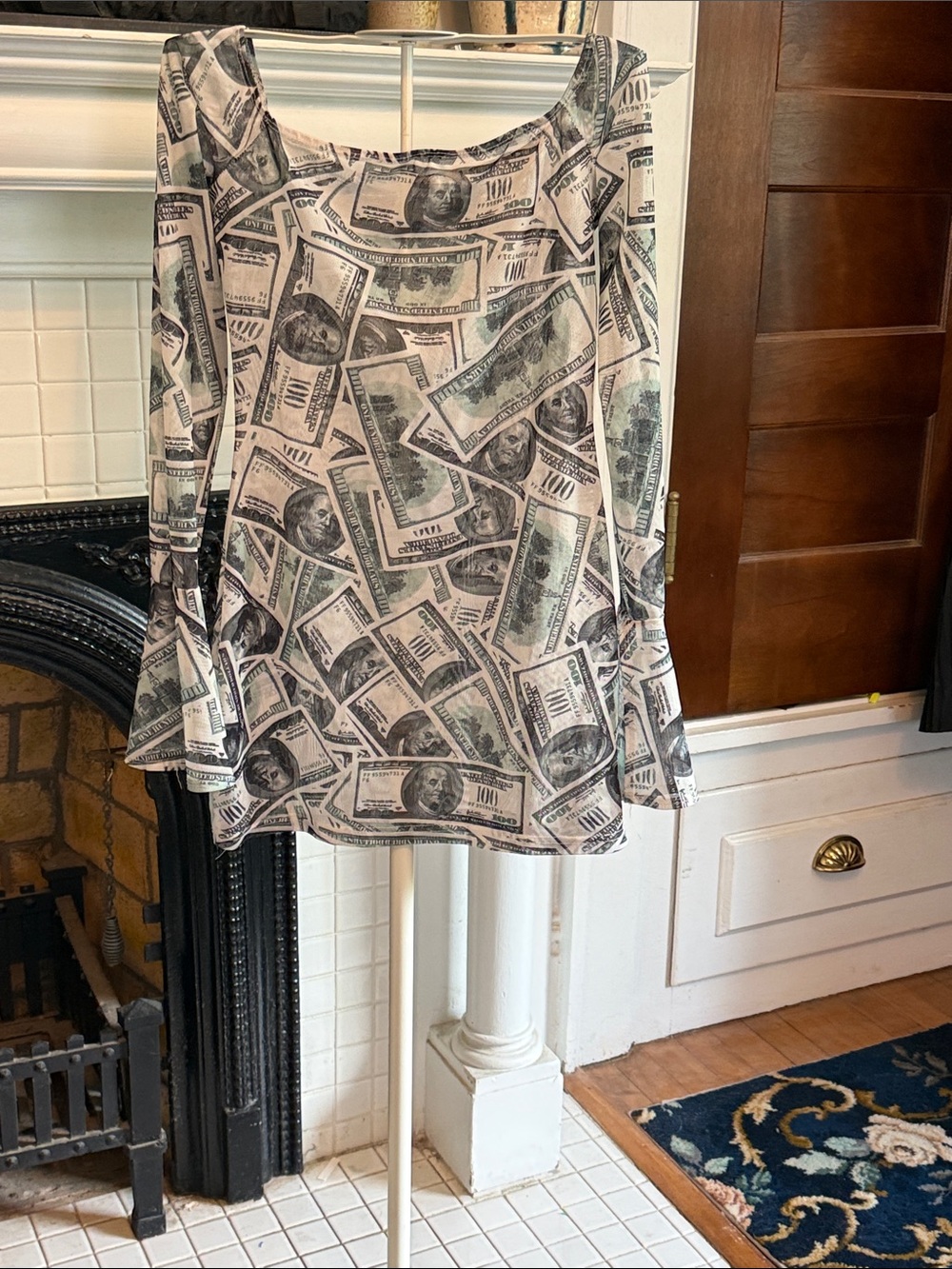 Women’s off the shoulder Mini Dress with Money Print- worn once